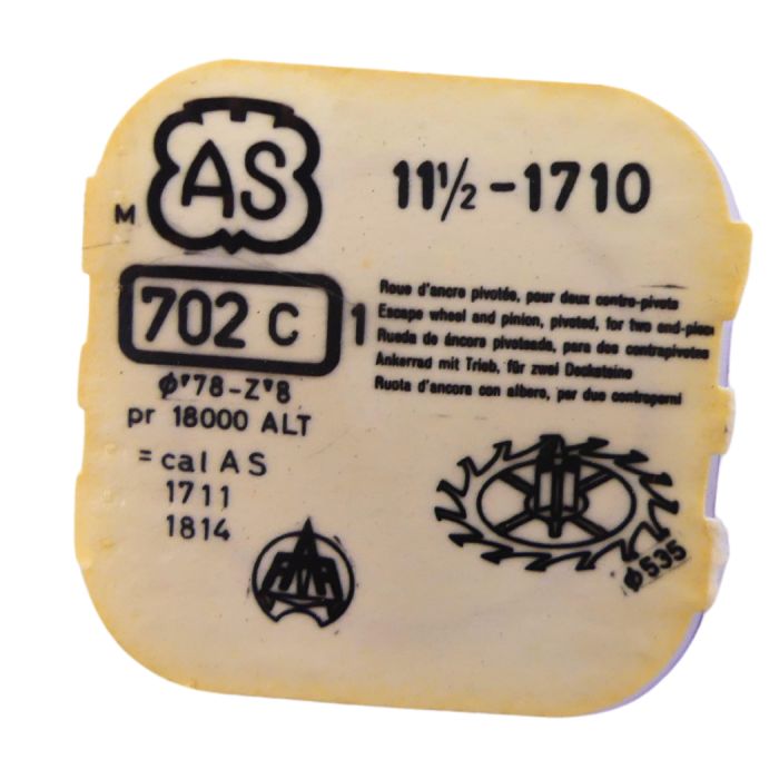 AS 1710 702 Roue d'ancre pivotée pour deux contre-pivots - Escape wheel and pinion pivoted for two end-pieces