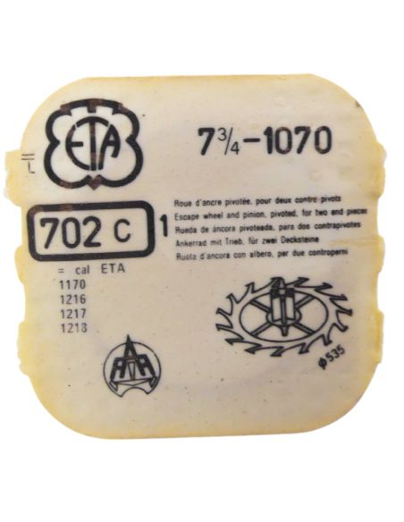 ETA 1070 42 Roue d'ancre pivotée pour deux contre-pivots - Escape wheel and pinion pivoted for two end-pieces