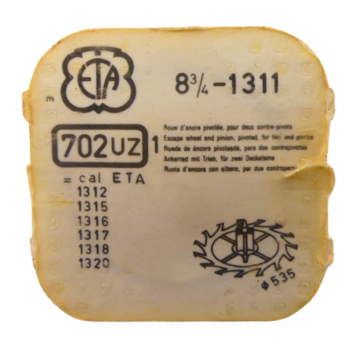 ETA 1311 42 Roue d'ancre pivotée pour deux contre-pivots - Escape wheel and pinion pivoted for two end-pieces