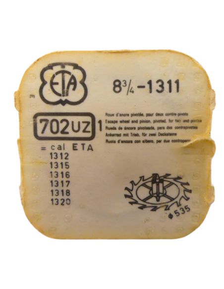 ETA 1311 702 Roue d'ancre pivotée pour deux contre-pivots - Escape wheel and pinion pivoted for two end-pieces