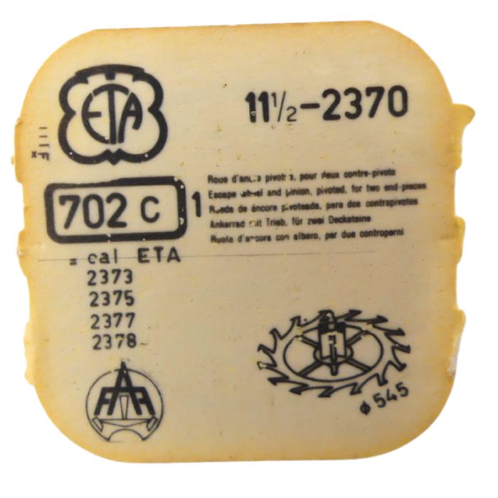ETA 2370 42 Roue d'ancre pivotée pour deux contre-pivots - Escape wheel and pinion pivoted for two end-pieces