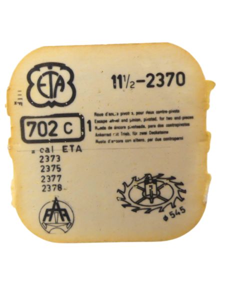 ETA 2370 42 Roue d'ancre pivotée pour deux contre-pivots - Escape wheel and pinion pivoted for two end-pieces