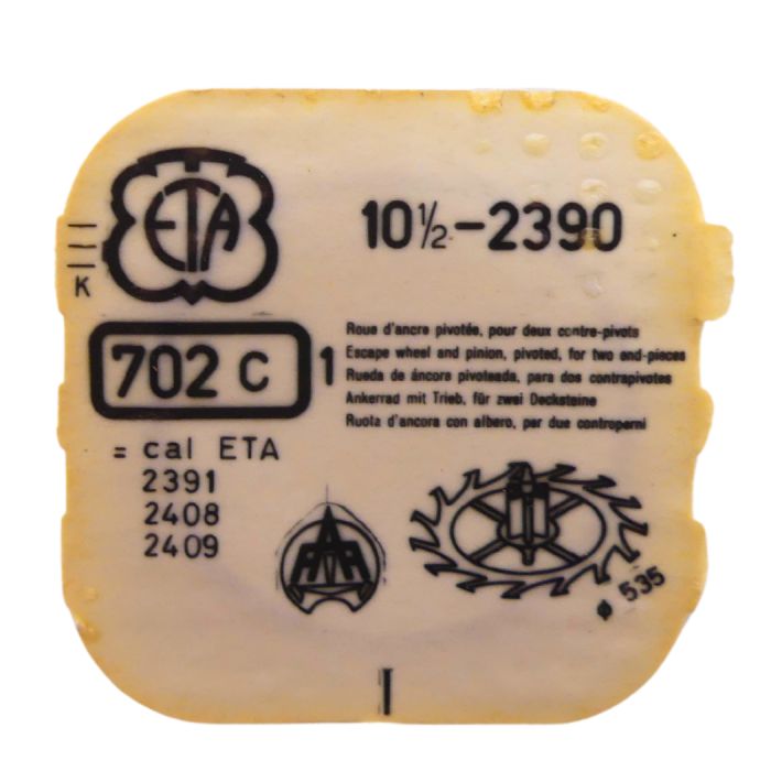 ETA 2390 702 Roue d'ancre pivotée pour deux contre-pivots - Escape wheel and pinion pivoted for two end-pieces