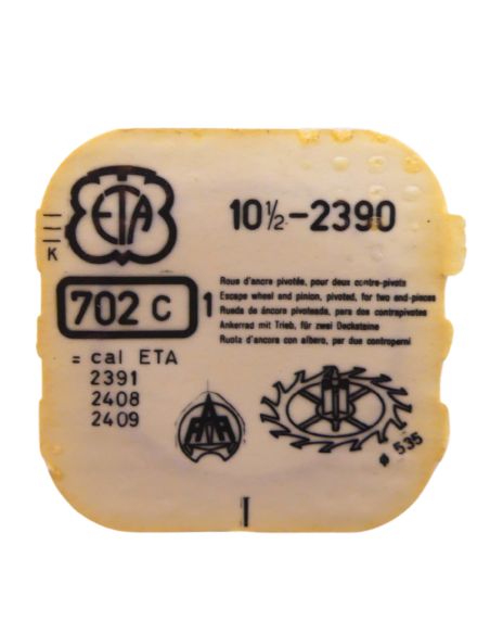 ETA 2390 702 Roue d'ancre pivotée pour deux contre-pivots - Escape wheel and pinion pivoted for two end-pieces