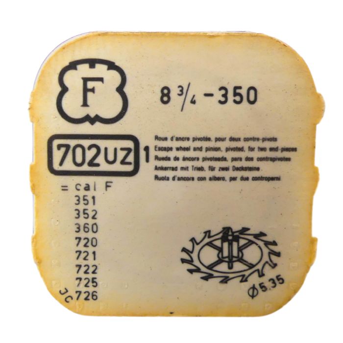 Felsa 350 702 Roue d'ancre pivotée pour deux contre-pivots - Escape wheel and pinion pivoted for two end-pieces