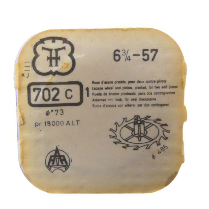 FHF 57 702 Roue d'ancre pivotée pour deux contre-pivots - Escape wheel and pinion pivoted for two end-pieces