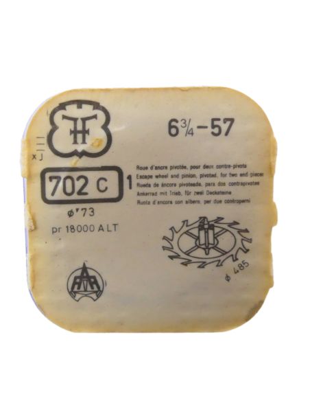 FHF 57 702 Roue d'ancre pivotée pour deux contre-pivots - Escape wheel and pinion pivoted for two end-pieces