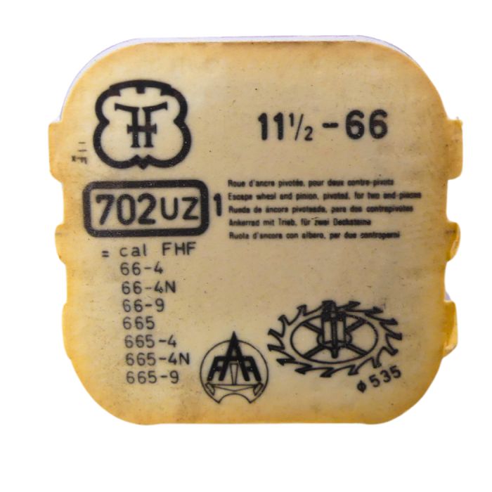 FHF 66 702 Roue d'ancre pivotée pour deux contre-pivots - Escape wheel and pinion pivoted for two end-pieces