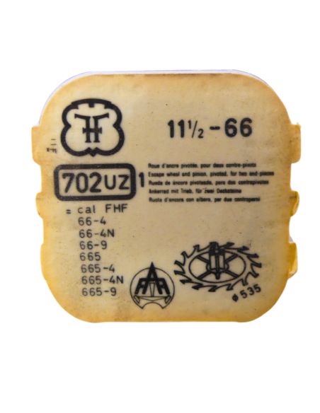 FHF 66 702 Roue d'ancre pivotée pour deux contre-pivots - Escape wheel and pinion pivoted for two end-pieces