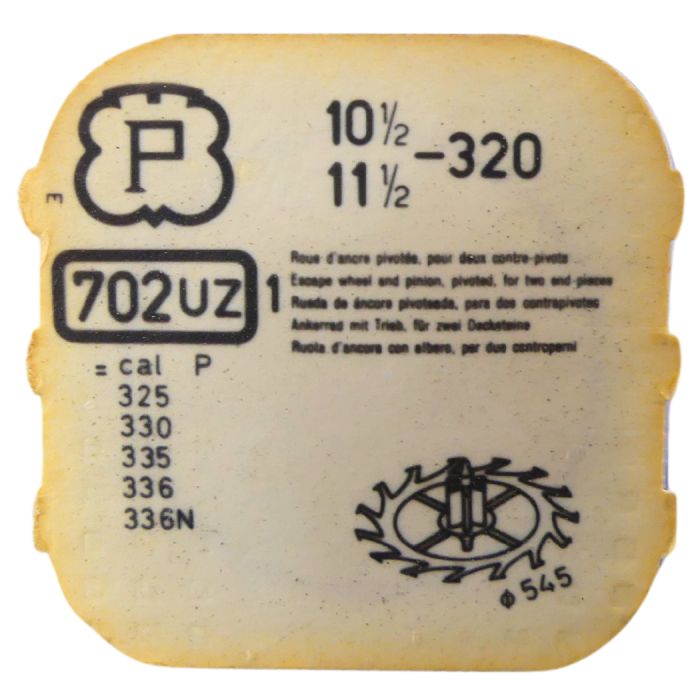 Peseux 320 42 Roue d'ancre pivotée pour deux contre-pivots - Escape wheel and pinion pivoted for two end-pieces