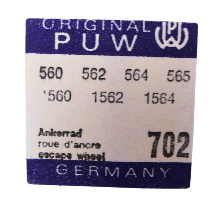 PUW 560 702 Roue d'ancre pivotée pour deux contre-pivots - Escape wheel and pinion pivoted for two end-pieces