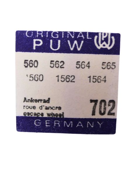 PUW 560 702 Roue d'ancre pivotée pour deux contre-pivots - Escape wheel and pinion pivoted for two end-pieces