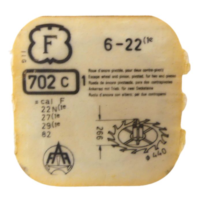 Felsa 22 702 Roue d'ancre pivotée pour deux contre-pivots - Escape wheel and pinion pivoted for two end-pieces