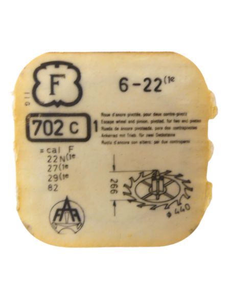 Felsa 22 42 Roue d'ancre pivotée pour deux contre-pivots - Escape wheel and pinion pivoted for two end-pieces