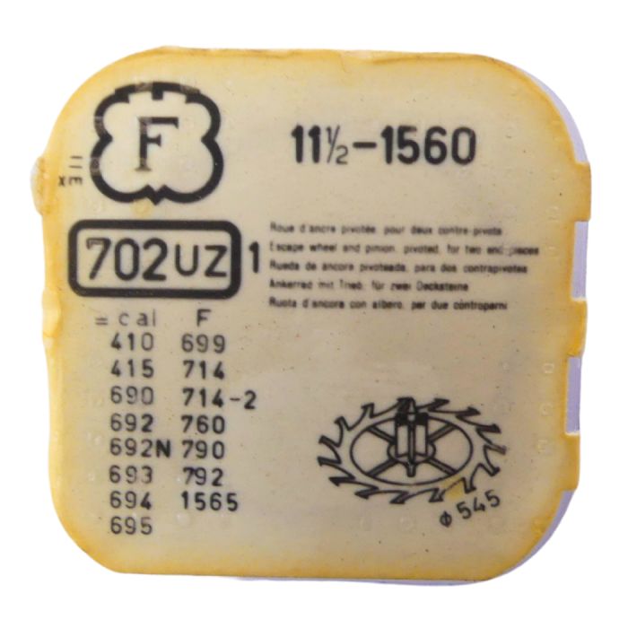 Felsa 1560 702 Roue d'ancre pivotée pour deux contre-pivots - Escape wheel and pinion pivoted for two end-pieces