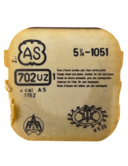 AS 1051 702 Roue d'ancre pivotée pour deux contre-pivots - Escape wheel and pinion pivoted for two end-pieces