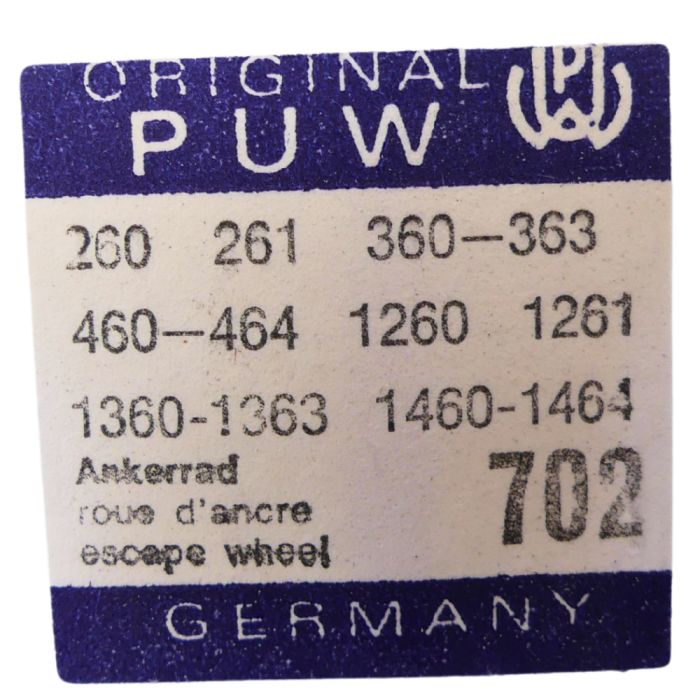 PUW 260 702 Roue d'ancre pivotée pour deux contre-pivots - Escape wheel and pinion pivoted for two end-pieces