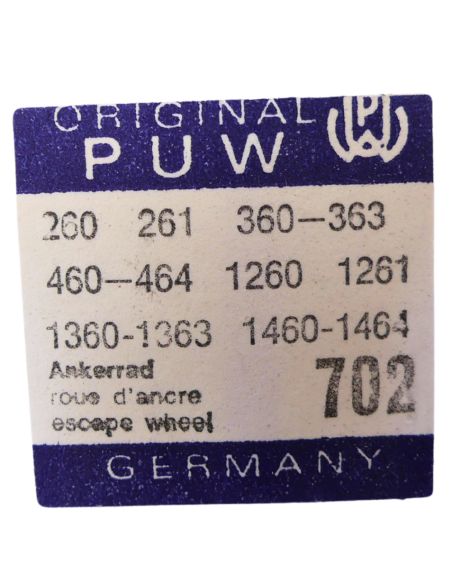 PUW 260 702 Roue d'ancre pivotée pour deux contre-pivots - Escape wheel and pinion pivoted for two end-pieces