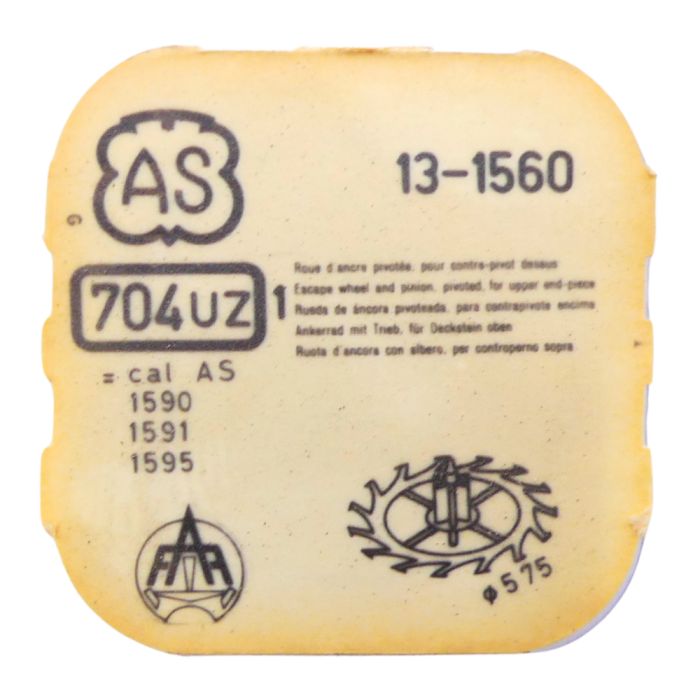 AS 1560 - 704 Roue d'ancre pivotée pour contre-pivot dessus (à l'unité) - Escape wheel and pinion pivoted for upper end-piece (p