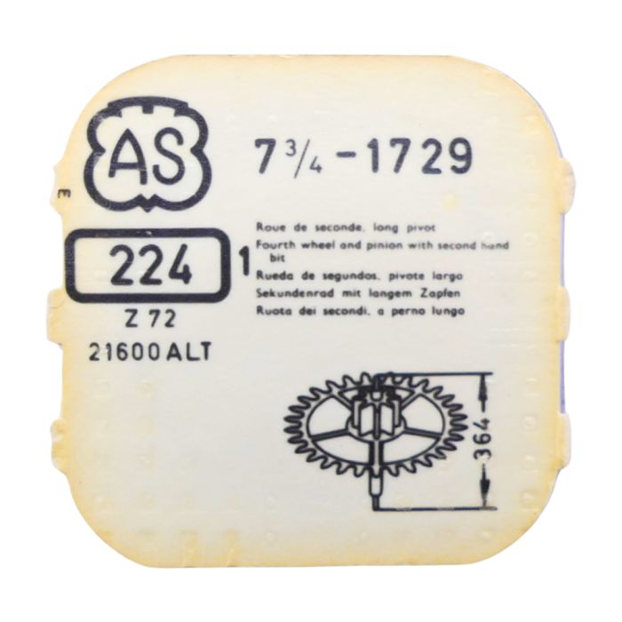 AS 1729 - 224 Roue de seconde long pivot - Fourth wheel and pinion with second hand bit