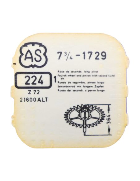AS 1729 - 224 Roue de seconde long pivot - Fourth wheel and pinion with second hand bit