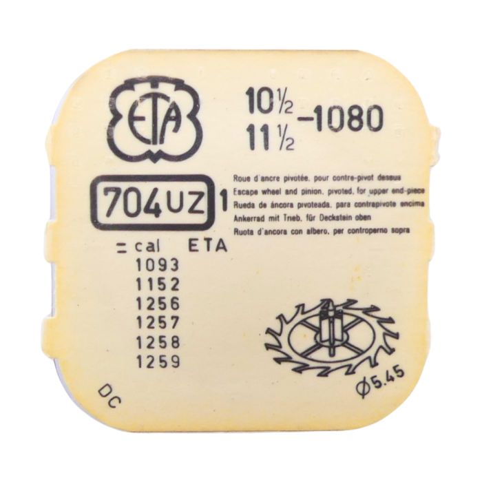 ETA 1080 - 704 Roue d'ancre pivotée pour contre-pivot dessus (à l'unité) - Escape wheel and pinion pivoted for upper end-piece (