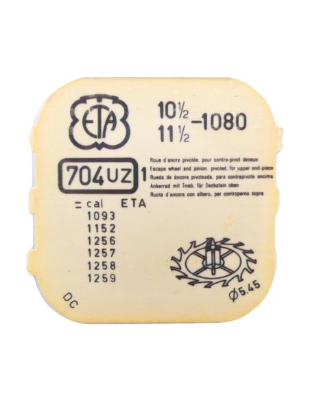 ETA 1080 - 704 Roue d'ancre pivotée pour contre-pivot dessus (à l'unité) - Escape wheel and pinion pivoted for upper end-piece (