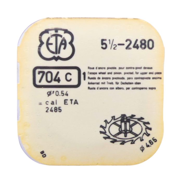 ETA 2480 - 704 Roue d'ancre pivotée pour contre-pivot dessus (à l'unité) - Escape wheel and pinion pivoted for upper end-piece (
