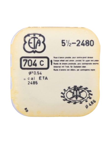 ETA 2480 - 704 Roue d'ancre pivotée pour contre-pivot dessus (à l'unité) - Escape wheel and pinion pivoted for upper end-piece (