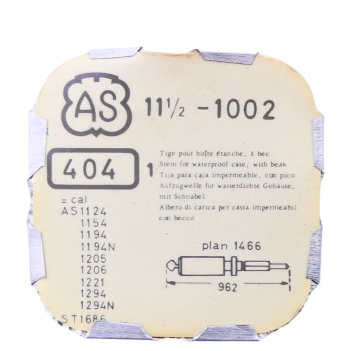 AS 1002 - 404 Tige pour boite étanche (partie mouvement) (à l'unité) - Stem for waterproof case (movement portion) (per unit)