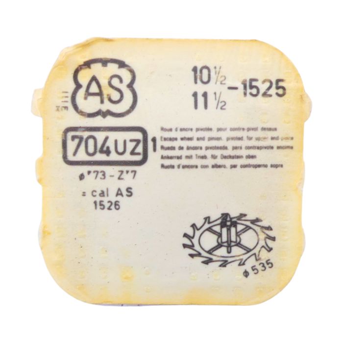 AS 1525 - 704 Roue d'ancre pivotée pour contre-pivot dessus (à l'unité) - Escape wheel and pinion pivoted for upper end-piece (p