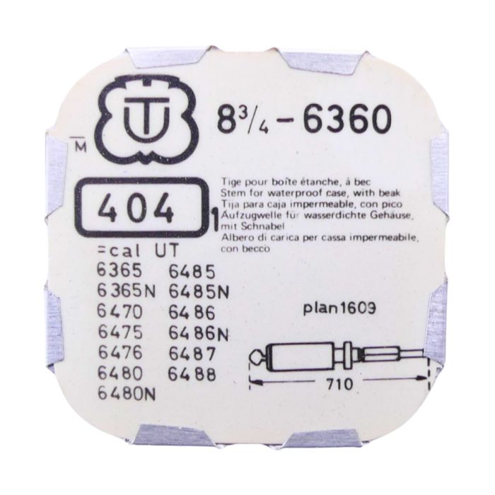 Unitas 6360 - 404 Tige pour boite étanche (partie mouvement) (à l'unité) - Stem for waterproof case (movement portion) (per unit