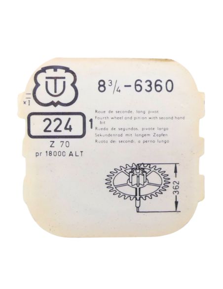Unitas 6360 - 224 Roue de seconde long pivot - Fourth wheel and pinion with second hand bit