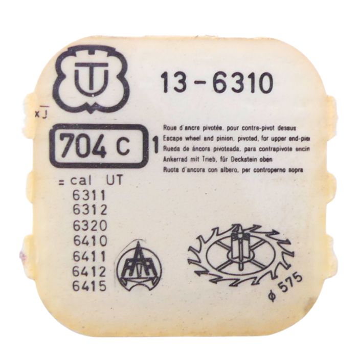 Unitas 6310 - 704 Roue d'ancre pivotée pour contre-pivot dessus (à l'unité) - Escape wheel and pinion pivoted for upper end-piec