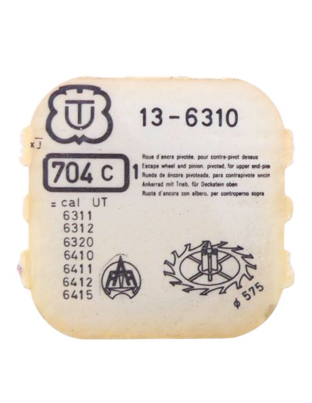 Unitas 6310 - 704 Roue d'ancre pivotée pour contre-pivot dessus (à l'unité) - Escape wheel and pinion pivoted for upper end-piec