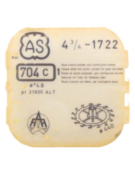 AS 1722 - 704 Roue d'ancre pivotée pour contre-pivot dessus (à l'unité) - Escape wheel and pinion pivoted for upper end-piece (p
