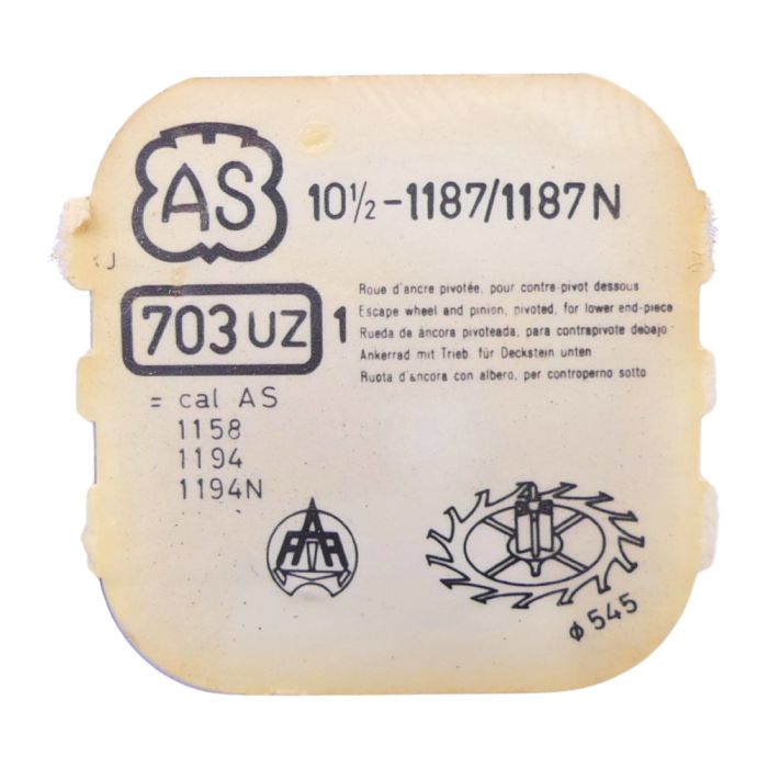 AS 1187/1187N - 703 Roue d'ancre pivotée pour contre-pivot dessous (à l'unité) - Escape wheel and pinion pivoted for lower end-p
