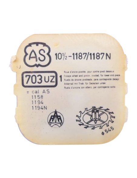AS 1187/1187N - 703 Roue d'ancre pivotée pour contre-pivot dessous (à l'unité) - Escape wheel and pinion pivoted for lower end-p