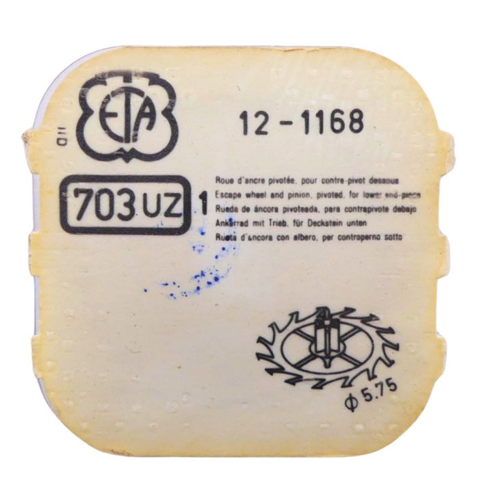 ETA 1168 - 703 Roue d'ancre pivotée pour contre-pivot dessous (à l'unité) - Escape wheel and pinion pivoted for lower end-piece 
