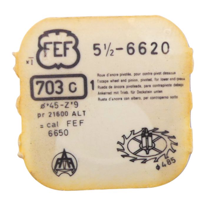 FEF 6620 - 703 Roue d'ancre pivotée pour contre-pivot dessous (à l'unité) - Escape wheel and pinion pivoted for lower end-piece 
