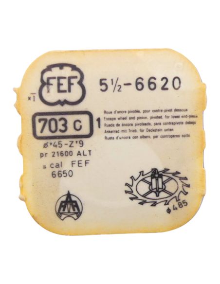 FEF 6620 - 703 Roue d'ancre pivotée pour contre-pivot dessous (à l'unité) - Escape wheel and pinion pivoted for lower end-piece 