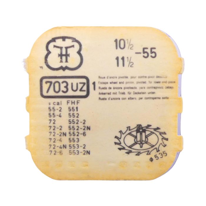 FHF 55 - 703 Roue d'ancre pivotée pour contre-pivot dessous (à l'unité) - Escape wheel and pinion pivoted for lower end-piece (p