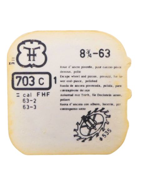 FHF 63 - 703 Roue d'ancre pivotée pour contre-pivot dessous (à l'unité) - Escape wheel and pinion pivoted for lower end-piece (p