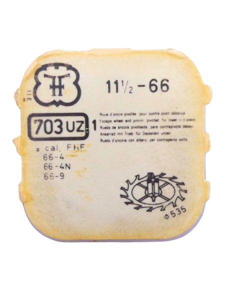 FHF 66 - 703 Roue d'ancre pivotée pour contre-pivot dessous (à l'unité) - Escape wheel and pinion pivoted for lower end-piece (p