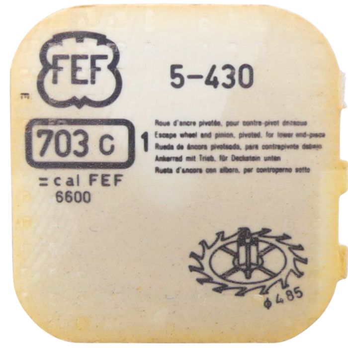 FEF 430 - 703 Roue d'ancre pivotée pour contre-pivot dessous (à l'unité) - Escape wheel and pinion pivoted for lower end-piece (