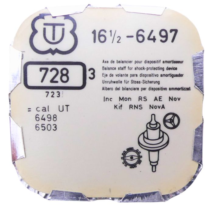 Unitas 6497 - 728 Axe de balancier pour dispositif amortisseur (à l'unité) - Balance staff for shock-protecting device(per uni