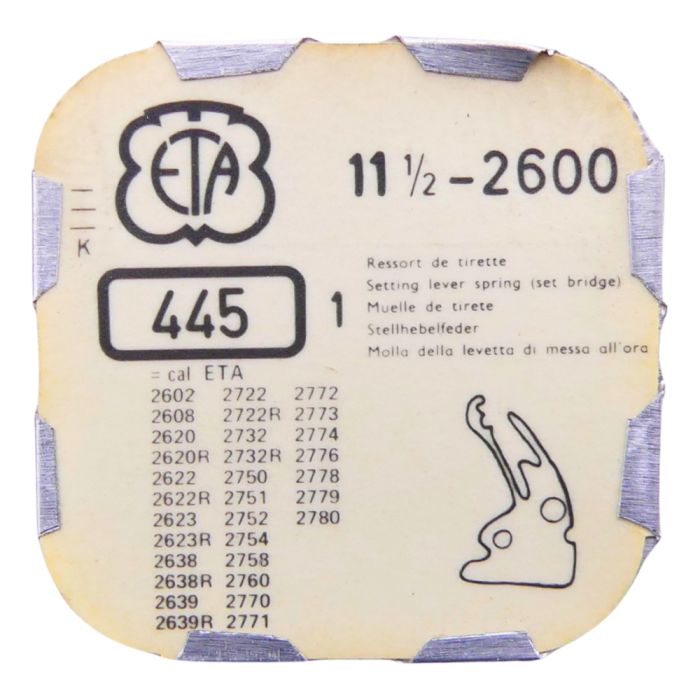 ETA 2600 - 445 Ressort de tirette (à l'unité) - Setting lever spring (set bridge) (per unit)