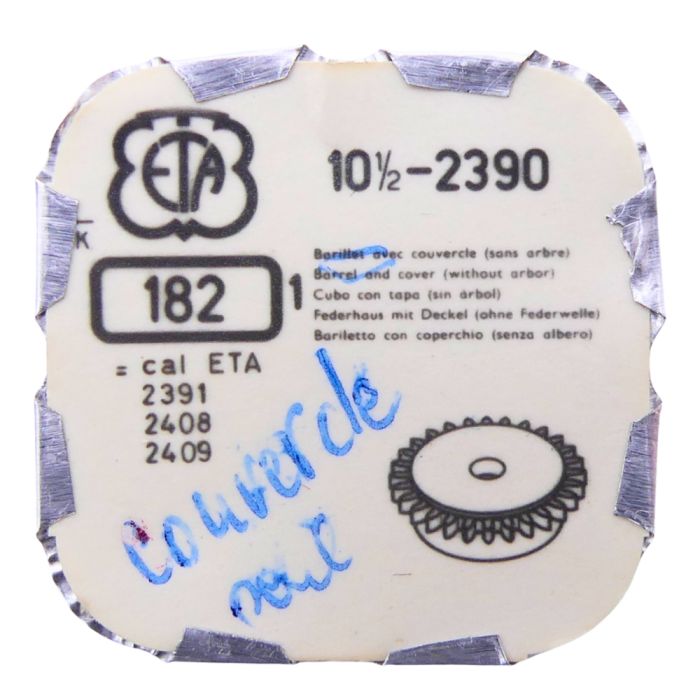 ETA 2390 - 182 Barillet avec couvercle (sans arbre) (à l'unité) - Barrel and cover (without arbor) (per unit)