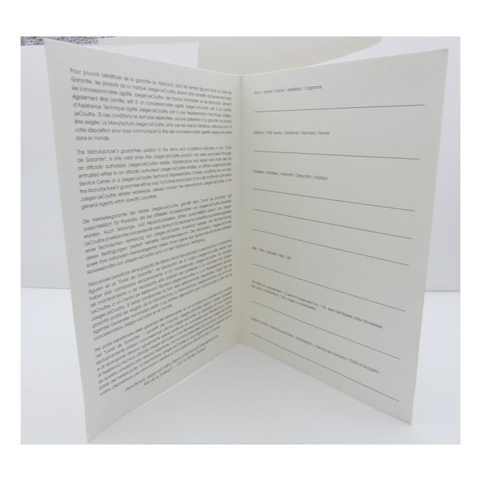 Jaeger-Lecoultre Certificat de Garantie vierge - Guarantee booklet