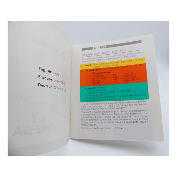 Omega Chronographe Seamaster 1/100 Livret - Booklet - Cal 1670